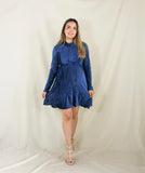 Vestido de maternidad, azul terciopelo rayas Gaby corto
