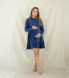 Vestido de maternidad, azul terciopelo rayas Gaby corto