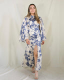 Vestido de lactancia, Pilar blanco flores azules satinado