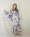 Vestido de lactancia, Pilar blanco flores azules satinado