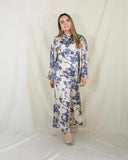 Vestido de lactancia, Pilar blanco flores azules satinado
