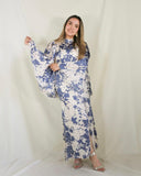 Vestido de lactancia, Pilar blanco flores azules satinado