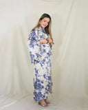 Vestido de lactancia, Pilar blanco flores azules satinado