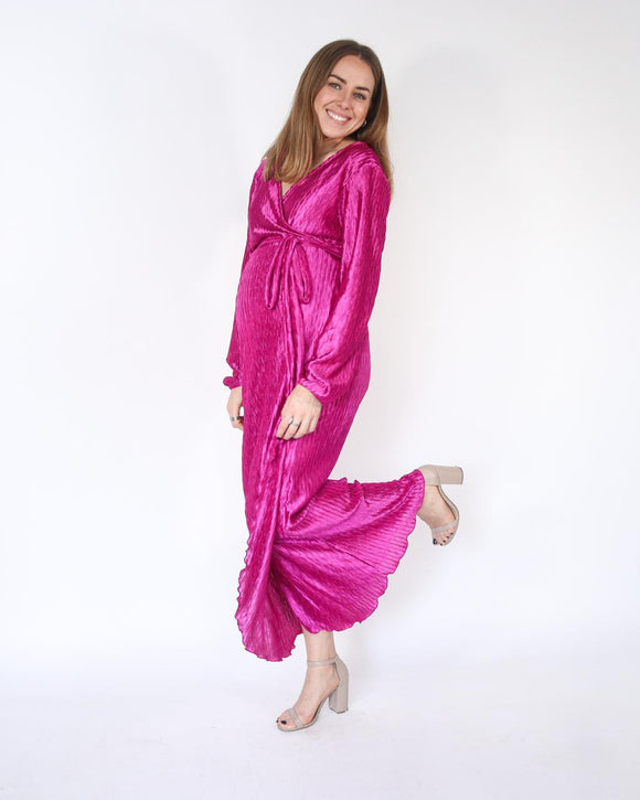 Vestido de maternidad Ursula midi nazareno corrugado manga larga
