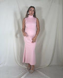 Vestido de maternidad, cuello de tortuga rosa claro neopreno sin mangas largo
