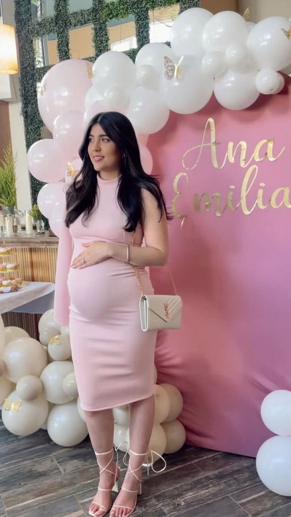 Vestido de maternidad Carola, rosa claro corto neopreno