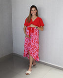 Vestido Love Carlota rojo con flores rosas G