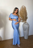 Vestido de maternidad Regina azul cielo brilloso