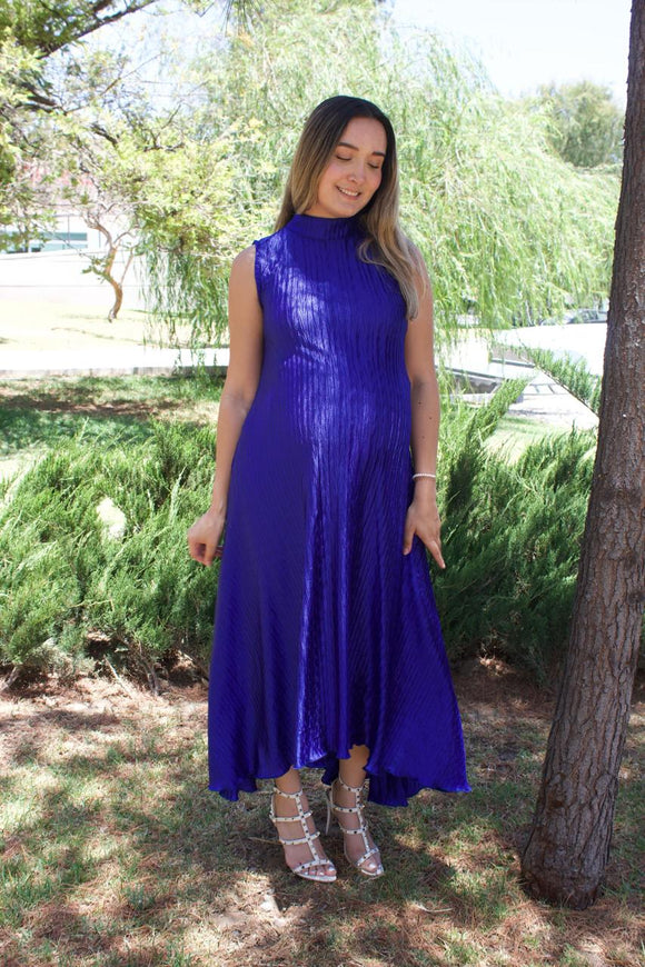 Vestido de maternidad Sonia, azul rey corrugado