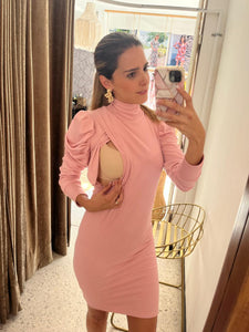 Vestido de maternidad y lactancia, cuello de tortuga rosa rayitas