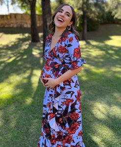 Vestido de maternidad, Ursula flores naranjas con azul