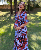 Vestido de maternidad, Ursula flores naranjas con azul
