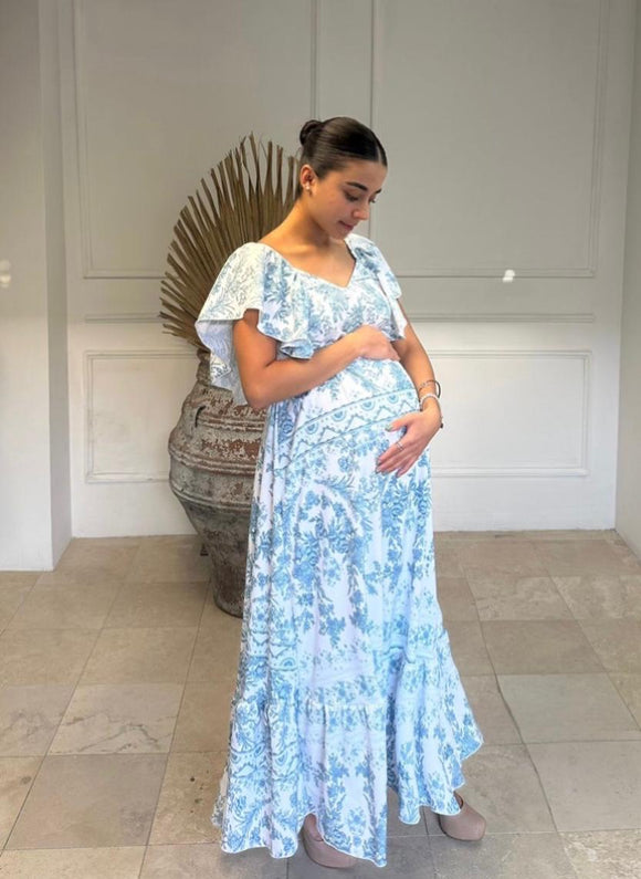 Vestido de Maternidad, Cristina azul garigoleado