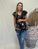 Blusa de lactancia/maternidad, Bertha negra pajaritos