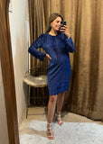 Vestido yoceline, azul terciopelo rayas