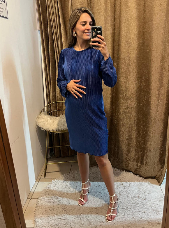 Vestido yoceline, azul terciopelo rayas