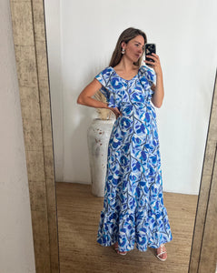 Vestido de Maternidad, Cristina azul flores tallos CH