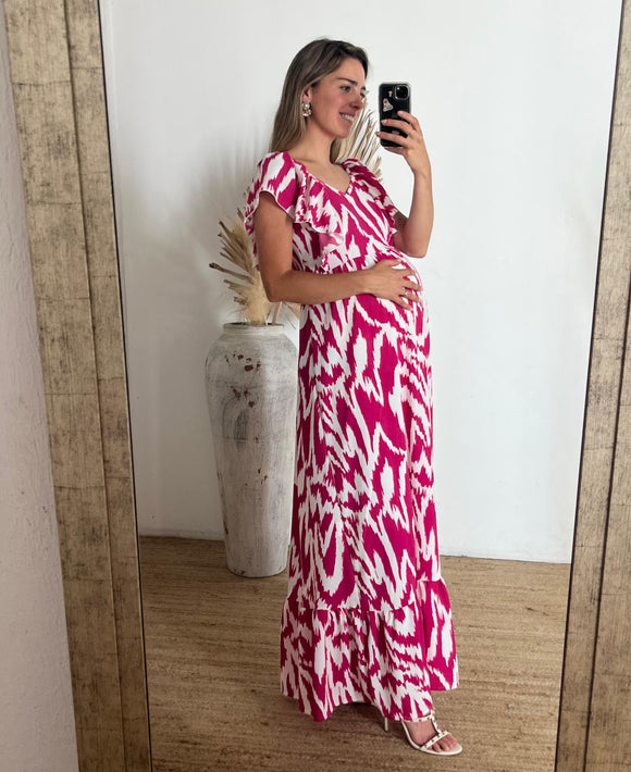 Vestido de Maternidad, Cristina rosa barbie y blanco