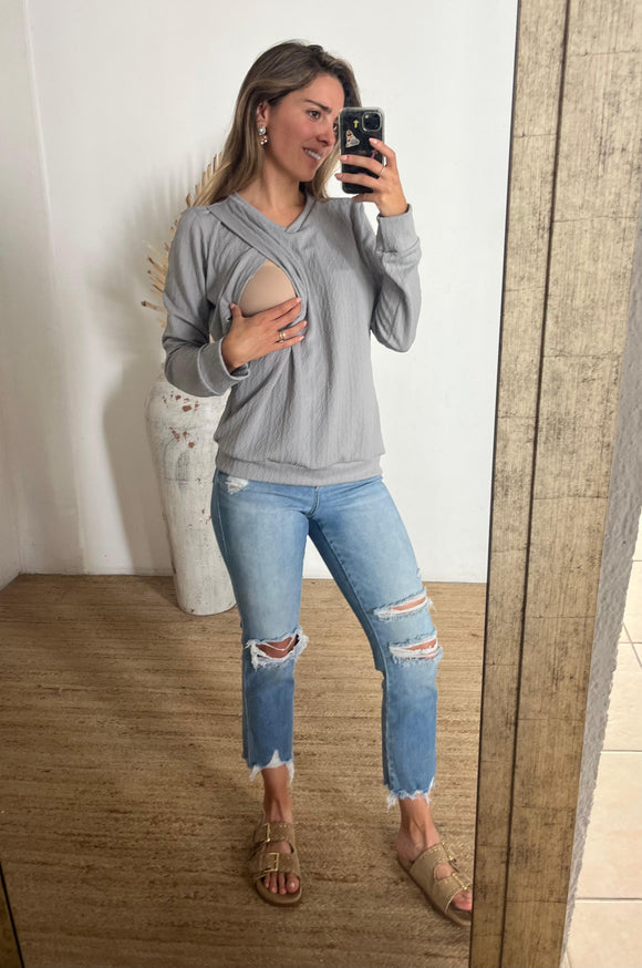 Blusa de lactancia Daniela, gris textura