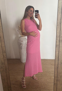 Vestido de maternidad Leslie, rosa barbie rayas
