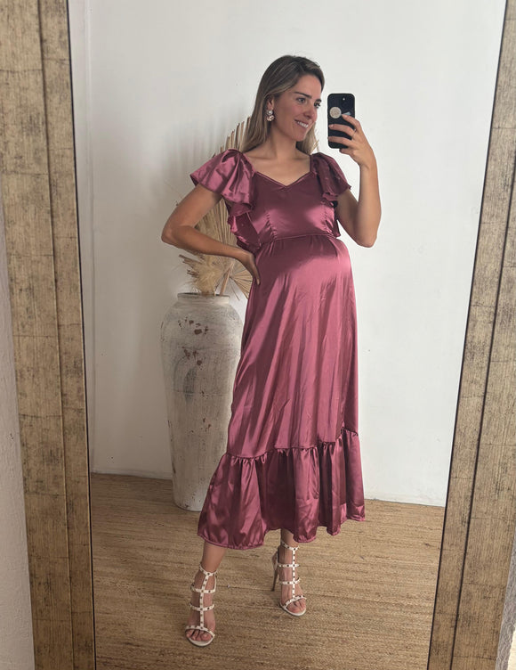 Vestido de Maternidad, Cristina rosa quemado satin CH