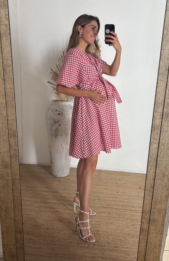 Vestido de maternidad Brenda cuadros rojos
