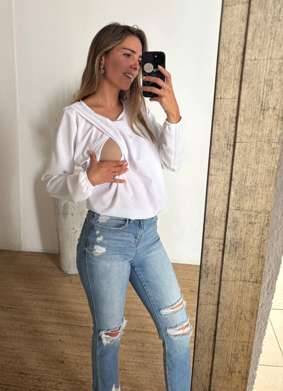 Blusa lactancia Daniela blanca textura