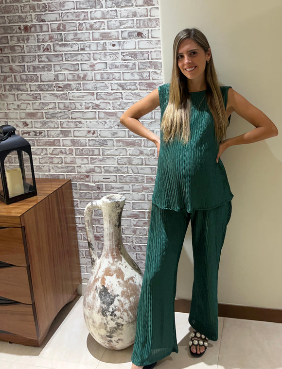 Conjunto de maternidad Mayte, aqua corrugado