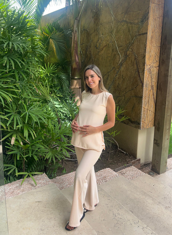 Conjunto de maternidad Cinthya, durazno rayitas
