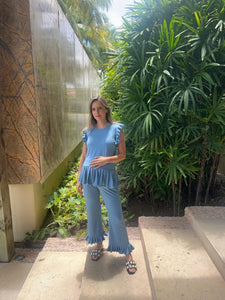 Conjunto de maternidad Imelda, azul rayitas