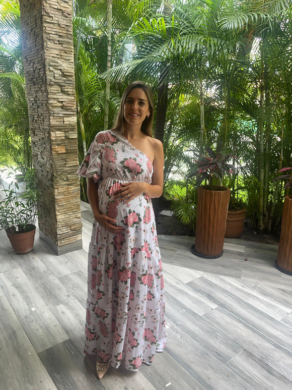 Vestido de maternidad, Patty blanco flores rosas