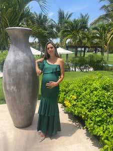 Vestido de maternidad Regina verde brillosa licra