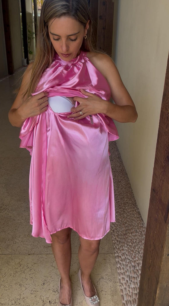 Vestido de maternidad y lactancia Ariel, rosa brilloso
