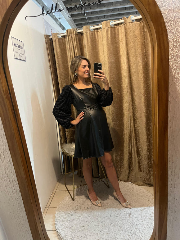 Vestido de maternidad, Irma negro vinipiel/terciopelo CH