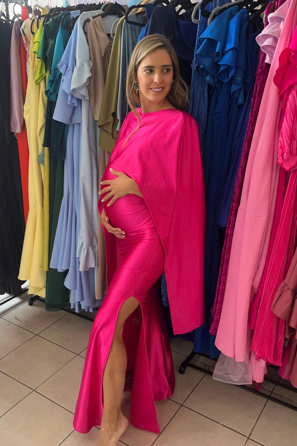 Vestido de maternidad Aline, rosa neón satinado