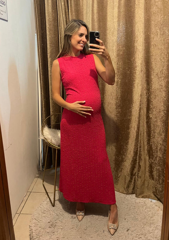 Vestido de maternidad Leslie, rosa corrugado