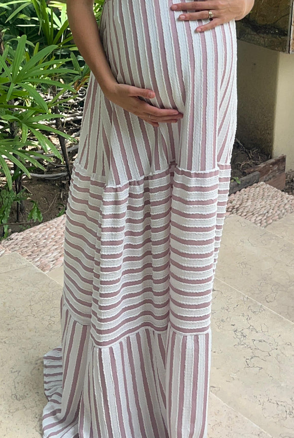 Tela rayas beige y rosa