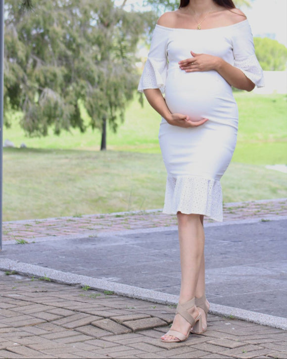 Vestido de maternidad, Ximena Ivory mangas encaje CH