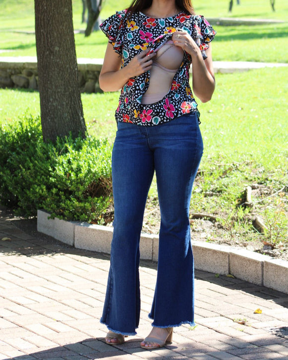 Blusa de lactancia, Ruth negra flores colores M