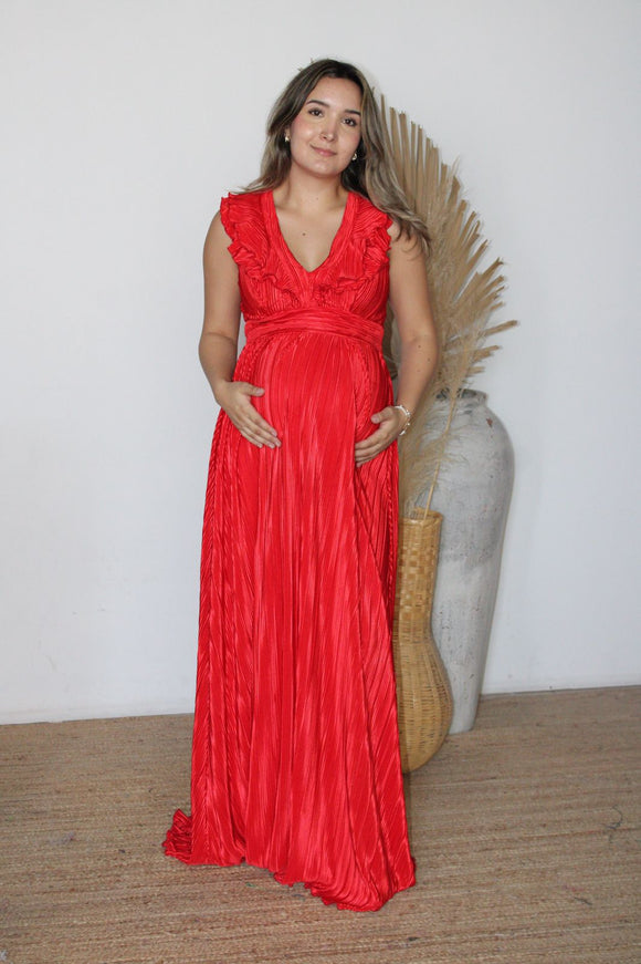 Vestido Xiomara de maternidad y lactancia rojo corrugado