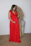 Vestido Xiomara de maternidad y lactancia rojo corrugado