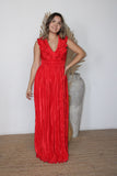 Vestido Xiomara de maternidad y lactancia rojo corrugado
