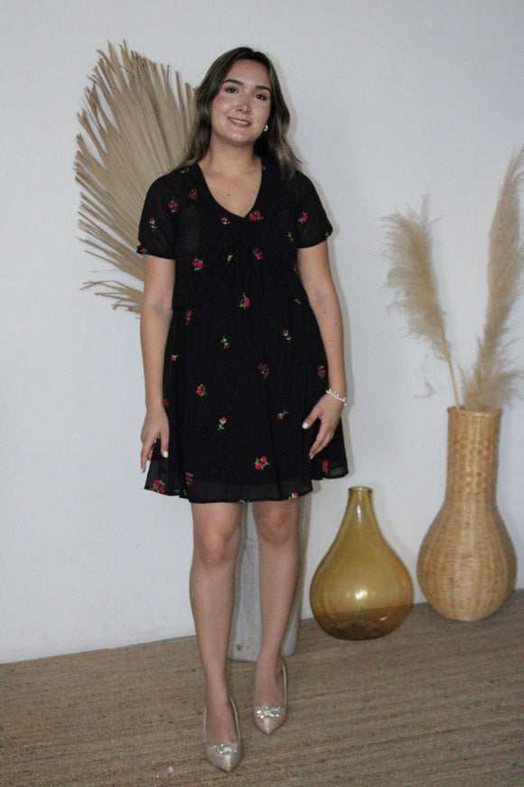 Vestido de lactancia, flores bordadas CH