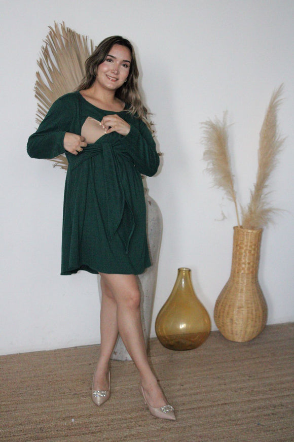 Vestido maternidad y lactancia Romina verde caliente CH a XXG