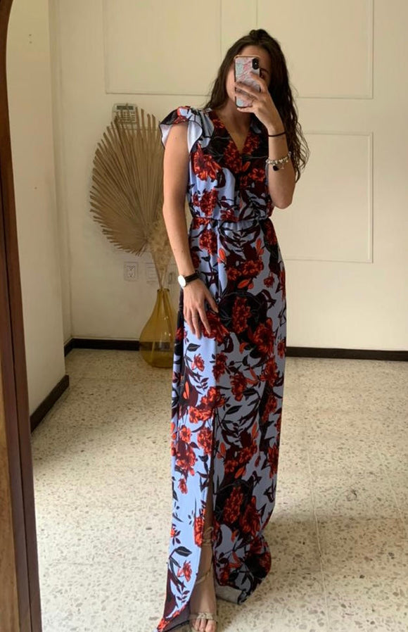 Vestido lactancia Leticia , naranja con azul