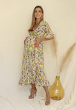 Vestido de maternidad, Ursula gris flores amarillas CH, M y G