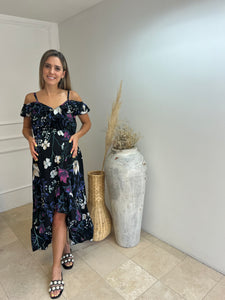 Vestido de maternidad Carlota negro flores blancas