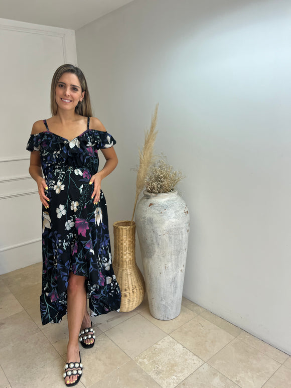 Vestido de maternidad Carlota negro flores blancas