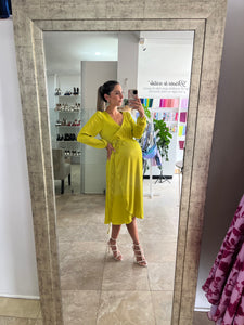 Vestido de maternidad Natalia midi verde limón manga larga