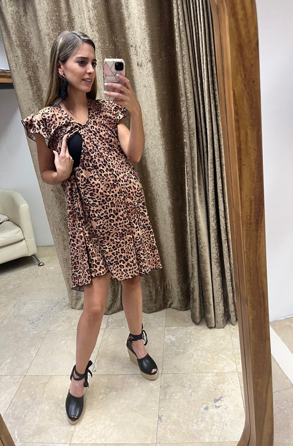 Vestido de maternidad y lactancia, Bertha leopardo